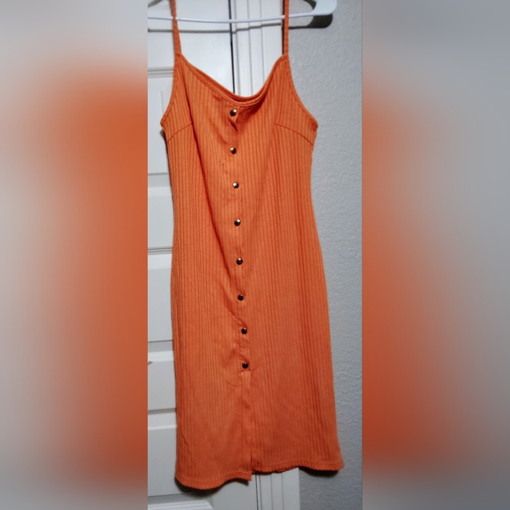 Orange Button-Down Strappy Dress